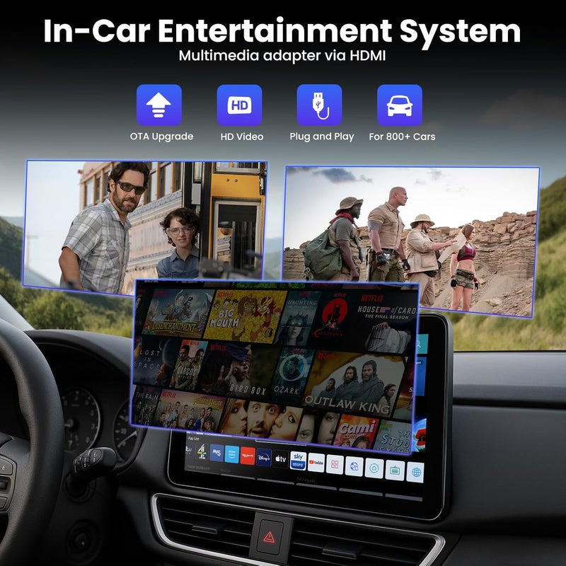LAMTTO Car TV Mate Pro and Wireless CarPlay Adapter – Upgrade 2 in 1 Magic AI Box Convert Car Screen to TV with HDMI for Fire Stick and Switch for OEM Wired Factory 2016+ - Image 4